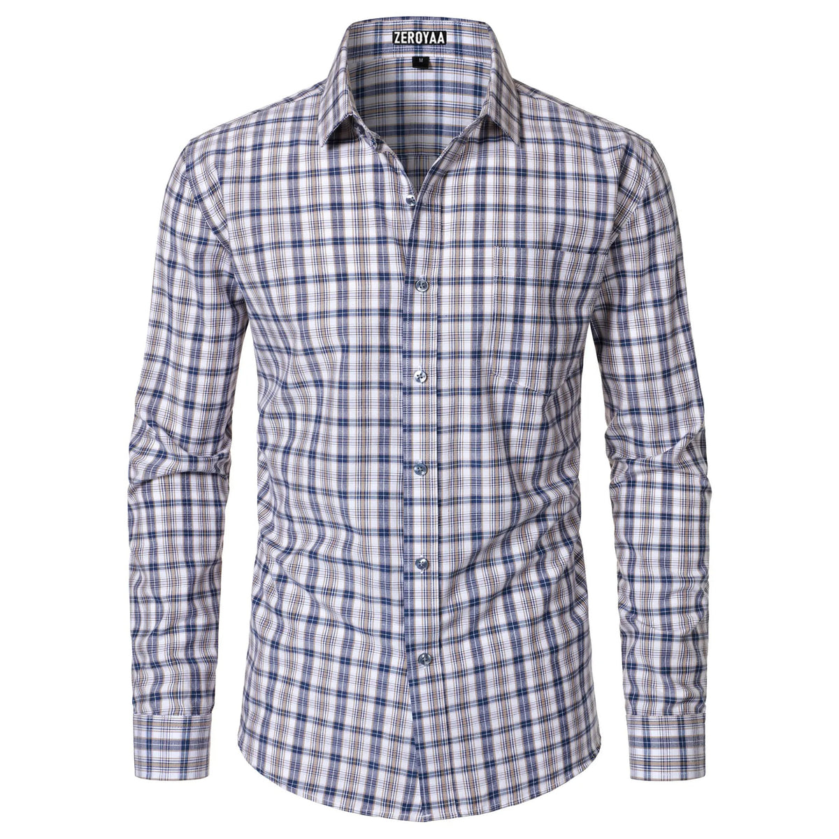 Men's Plaid Gingham Slim Fit Dress Shirt Long Sleeve Classic Button Down Lightweight Casual Formal