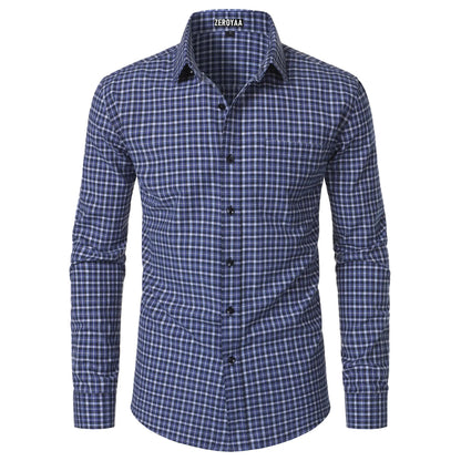 Men's Plaid Gingham Slim Fit Dress Shirt Long Sleeve Classic Button Down Lightweight Casual Formal