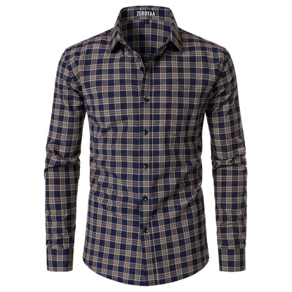 Men's Plaid Gingham Slim Fit Dress Shirt Long Sleeve Classic Button Down Lightweight Casual Formal
