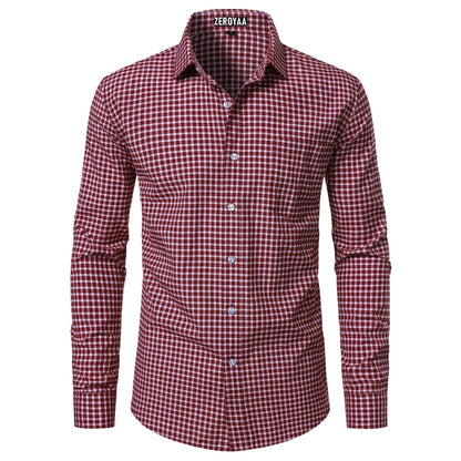 Men's Plaid Gingham Slim Fit Dress Shirt Long Sleeve Classic Button Down Lightweight Casual Formal