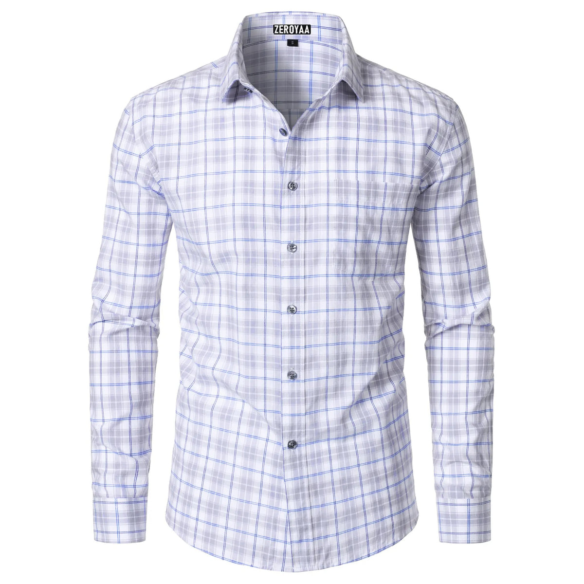 Men's Plaid Gingham Slim Fit Dress Shirt Long Sleeve Classic Button Down Lightweight Casual Formal