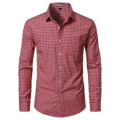 Men's Plaid Gingham Slim Fit Dress Shirt Long Sleeve Classic Button Down Lightweight Casual Formal