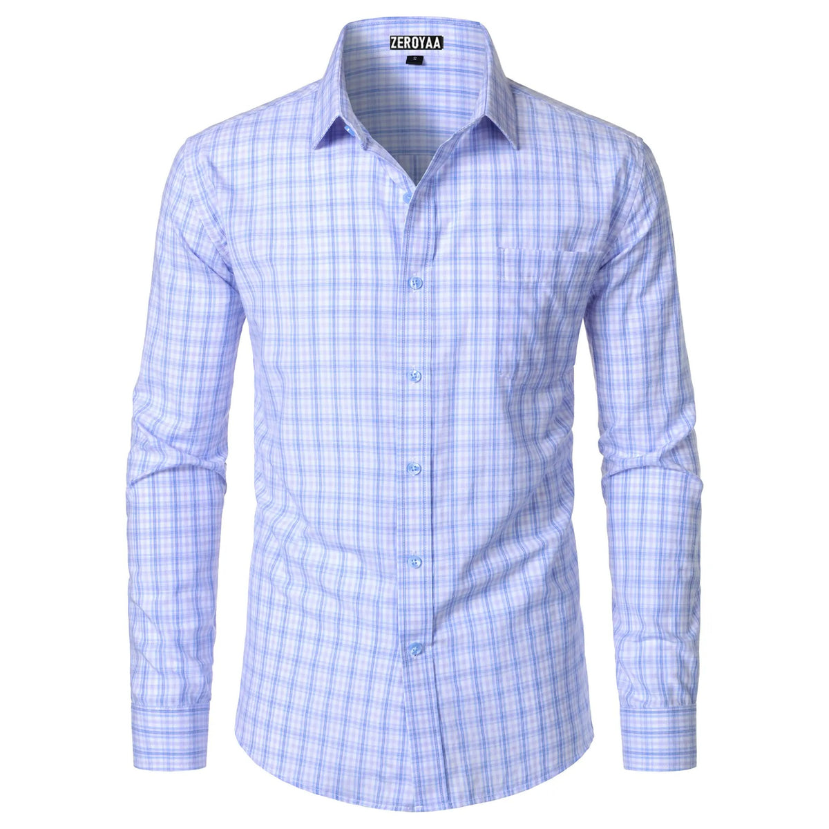 Men's Plaid Gingham Slim Fit Dress Shirt Long Sleeve Classic Button Down Lightweight Casual Formal