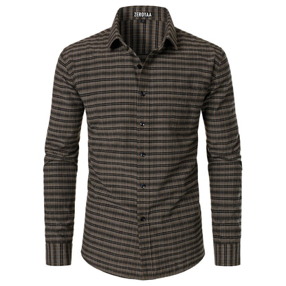 Men's Plaid Gingham Slim Fit Dress Shirt Long Sleeve Classic Button Down Lightweight Casual Formal