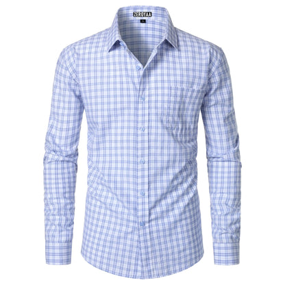 Men's Plaid Gingham Slim Fit Dress Shirt Long Sleeve Classic Button Down Lightweight Casual Formal