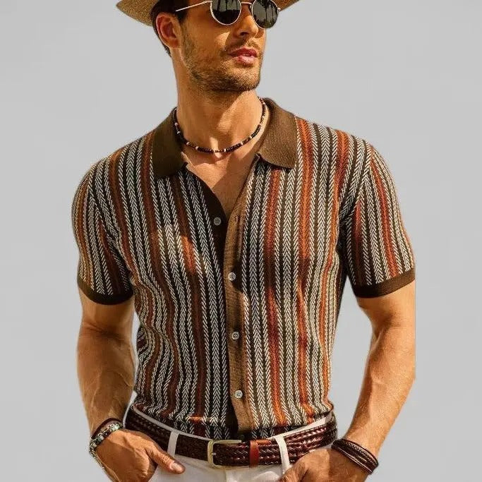 Men's Retro Button Front Knit Sweater Lightweight Non-Stretch Long Sleeve Shirt