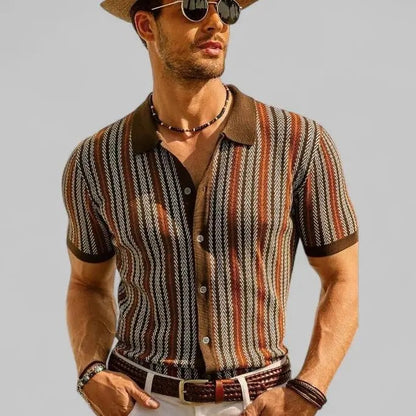 Men's Retro Button Front Knit Sweater Lightweight Non-Stretch Long Sleeve Shirt