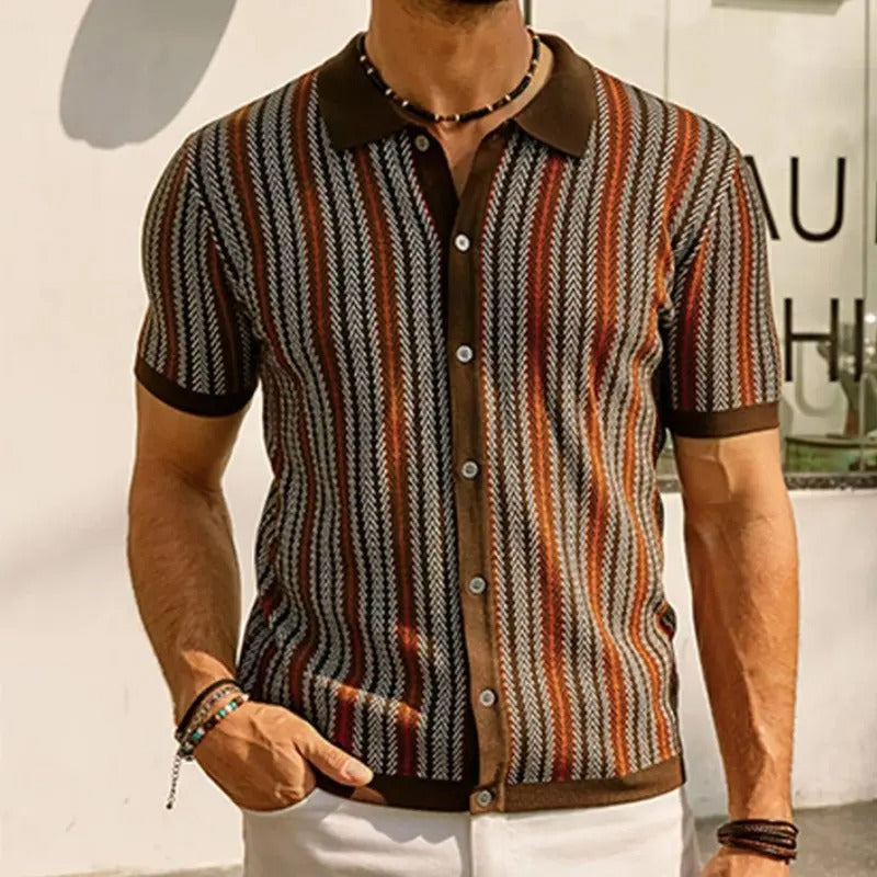 Men's Retro Button Front Knit Sweater Lightweight Non-Stretch Long Sleeve Shirt