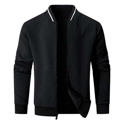Men's Plain Varsity Bomber Jacket Lightweight Zip‑Up Stand Collar Coat Fitted Long Sleeve Outerwear