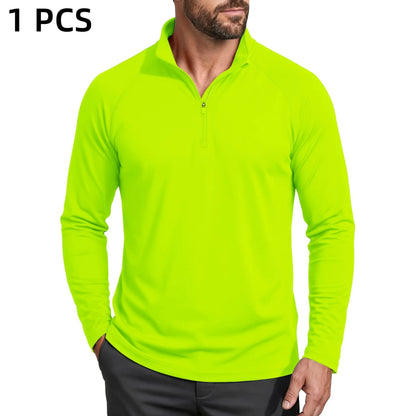 Men's 1/4 Zip Long Sleeve Shirt, UPF 50+ Quick Dry Lightweight Rash Guard, Outdoor Sports Casual Tops for Hiking Running