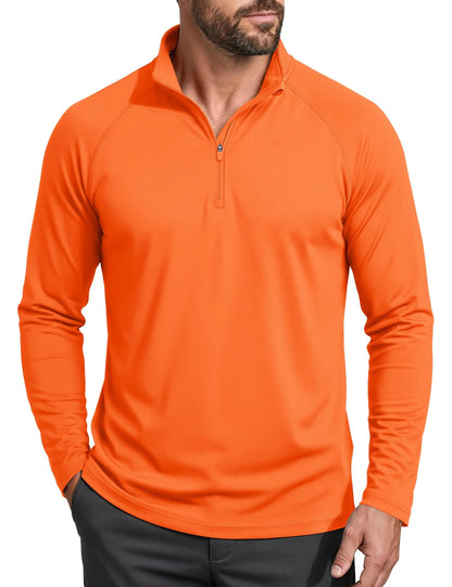 Men's 1/4 Zip Long Sleeve Shirt, UPF 50+ Quick Dry Lightweight Rash Guard, Outdoor Sports Casual Tops for Hiking Running
