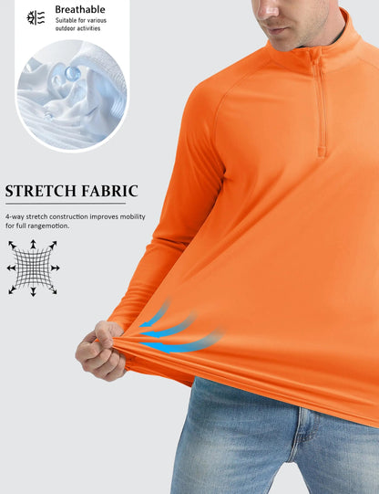 Men's 1/4 Zip Long Sleeve Shirt, UPF 50+ Quick Dry Lightweight Rash Guard, Outdoor Sports Casual Tops for Hiking Running
