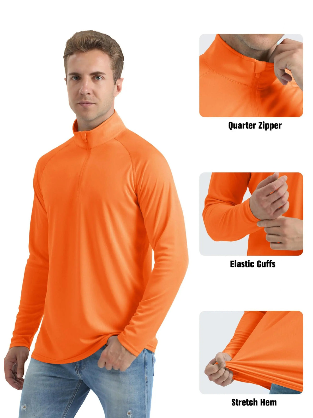 Men's 1/4 Zip Long Sleeve Shirt, UPF 50+ Quick Dry Lightweight Rash Guard, Outdoor Sports Casual Tops for Hiking Running