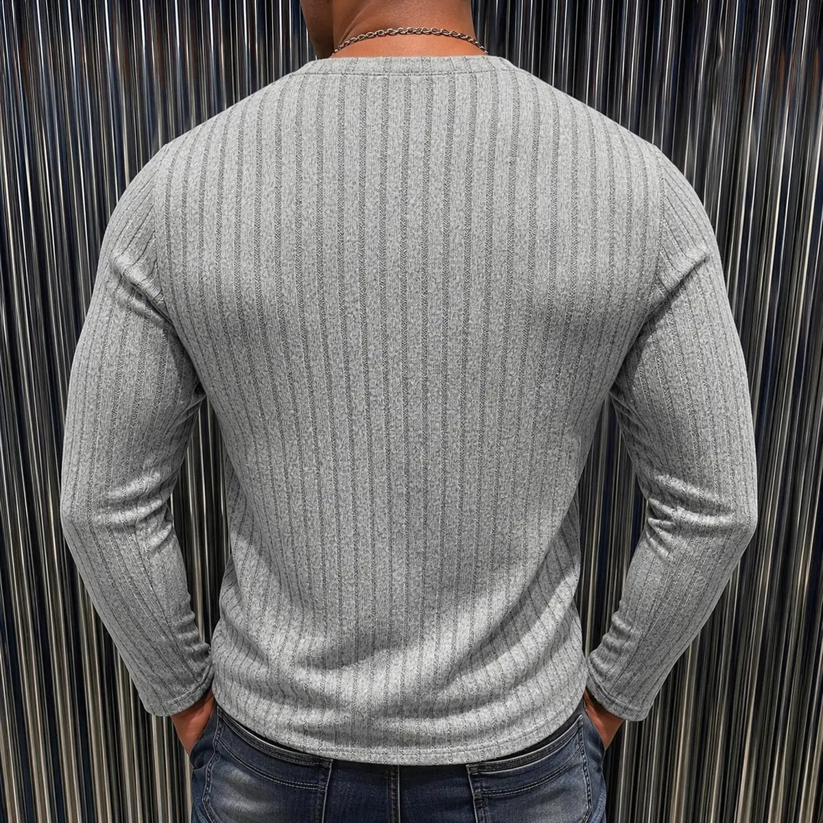 Men's Ribbed Henley Long Sleeve Shirt - Slim Fit Stretch Knit Pullover, Soft Breathable Casual Fashion Tee
