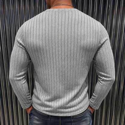 Men's Ribbed Henley Long Sleeve Shirt - Slim Fit Stretch Knit Pullover, Soft Breathable Casual Fashion Tee
