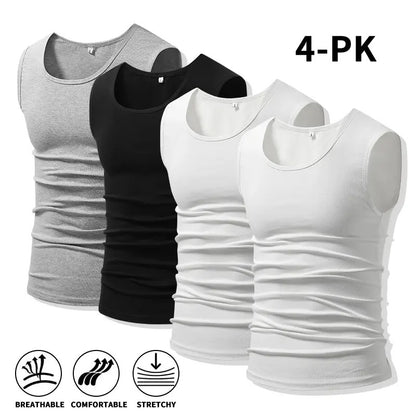 Men's Cotton Muscle Tank Tops, High Elastic Breathable Sleeveless Workout Sports Undershirt, Casual Summer Lifestyle Beater Tops