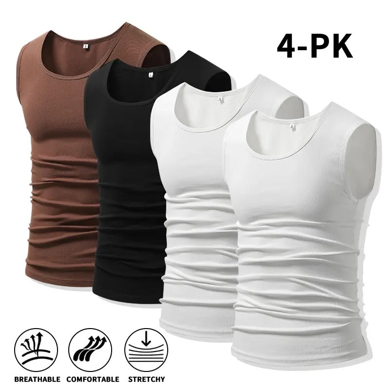 Men's Cotton Muscle Tank Tops, High Elastic Breathable Sleeveless Workout Sports Undershirt, Casual Summer Lifestyle Beater Tops