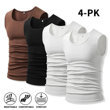Men's Cotton Muscle Tank Tops, High Elastic Breathable Sleeveless Workout Sports Undershirt, Casual Summer Lifestyle Beater Tops