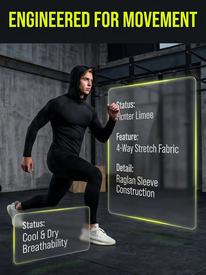 Men's Hooded Compression Shirts with Face Cover, UPF 50+ Quick Dry 4-Way Stretch Long Sleeve Tops, Multi-Occasion Outdoor Sports