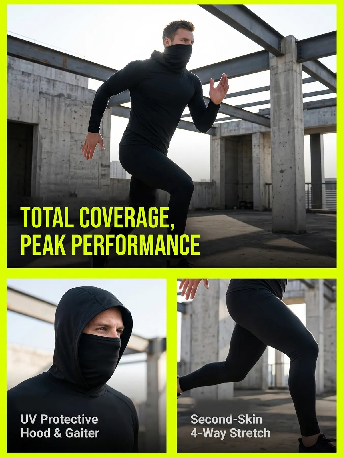 Men's Hooded Compression Shirts with Face Cover, UPF 50+ Quick Dry 4-Way Stretch Long Sleeve Tops, Multi-Occasion Outdoor Sports