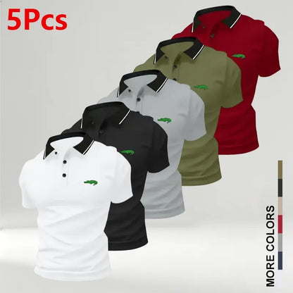Men's Crocodile Print Polo Shirts, Breathable Anti-Wrinkle Short