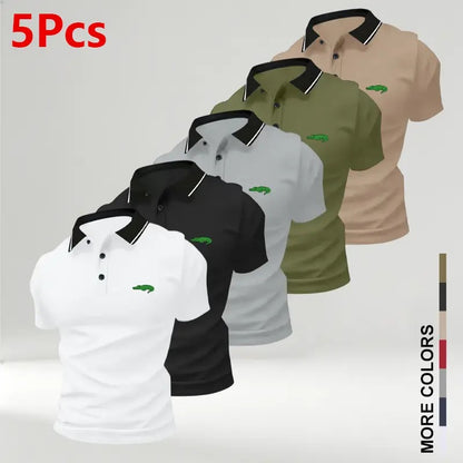 Men's Crocodile Print Polo Shirts, Breathable Anti-Wrinkle Short