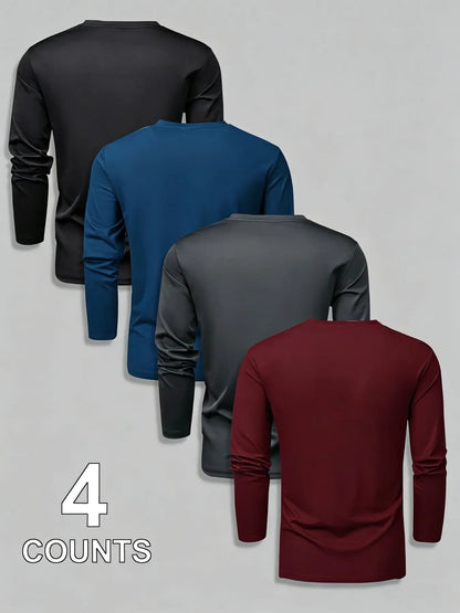 Men's Bull Head Print Long Sleeve T-Shirt, Breathable Athletic Casual Workout Tops