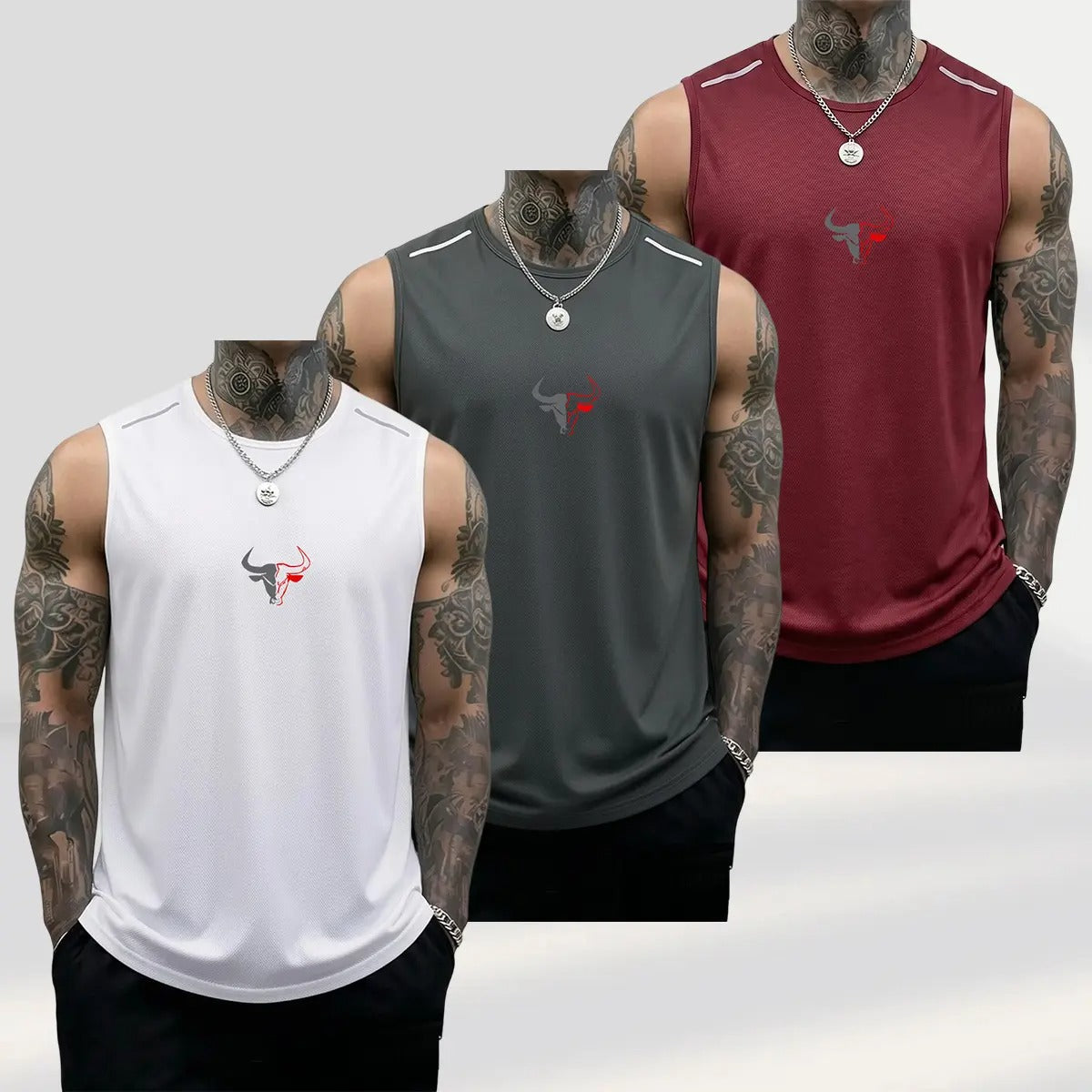 Men's Bull Graphic Muscle Tank Tops Breathable Polyester Sleeveless Athletic Vests