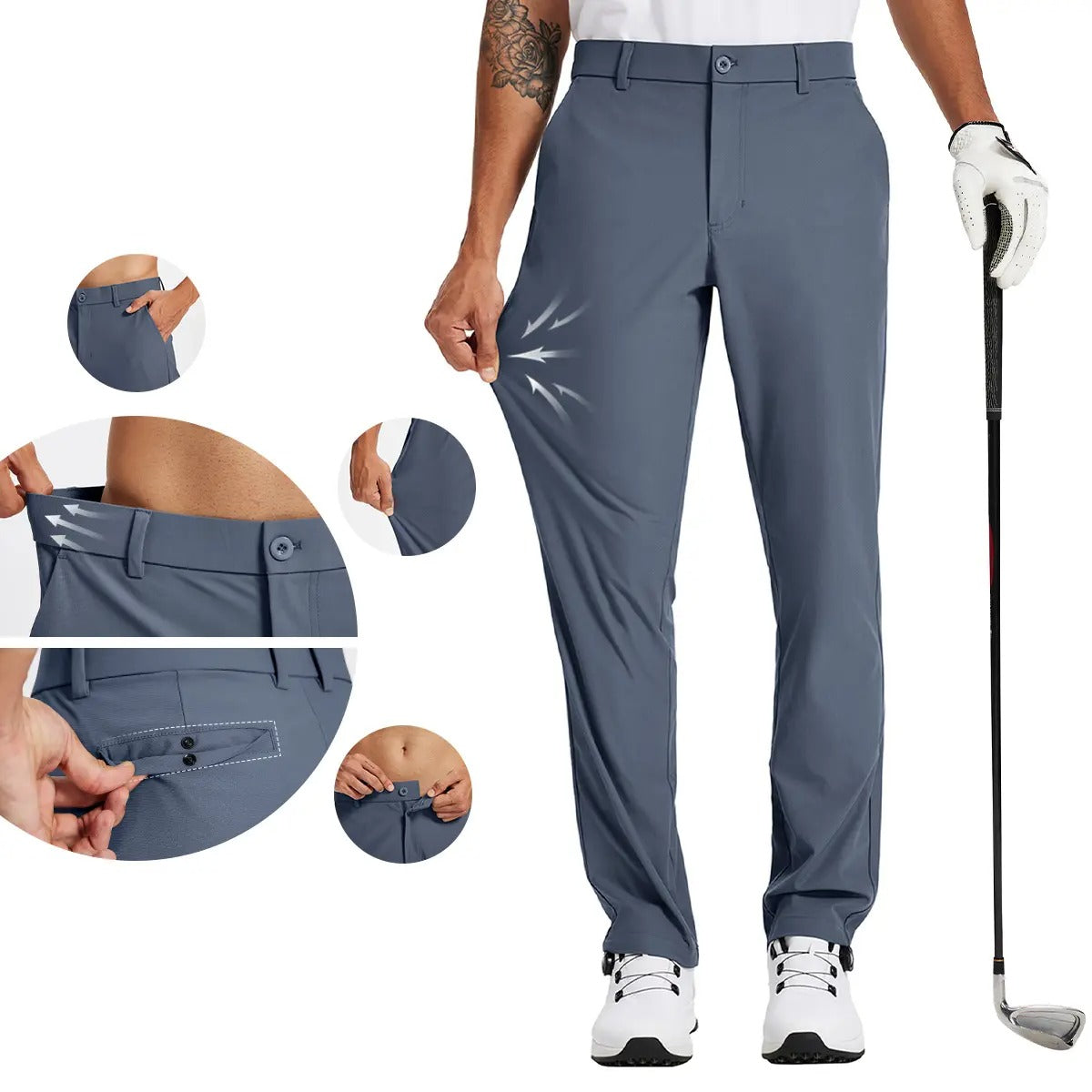Men's Straight Fit Button Golf Pants Lightweight Quick Dry Stretch Business Casual Work Trousers