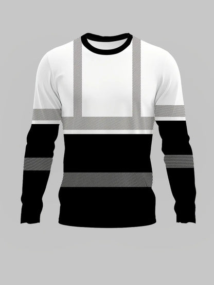 Men's Color Block Striped Long Sleeve T-Shirt Casual Streetwear Crew Neck Tops