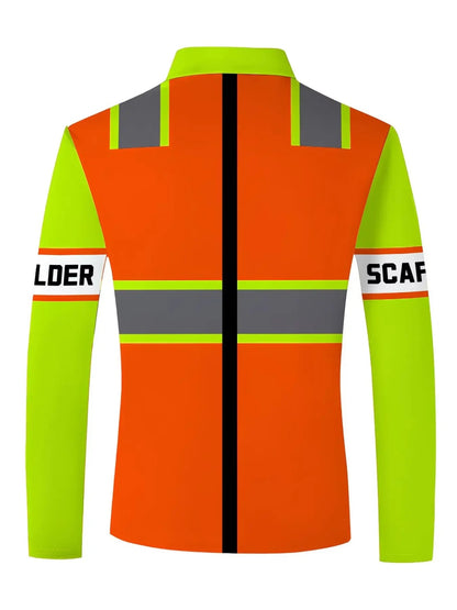 Men's Long Sleeve Safety Knitted Polo Shirt Reflective Fluorescent Stripes Casual Graphic Loose Fit Top