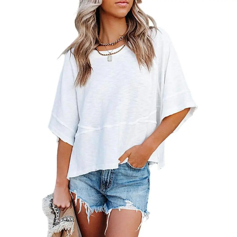 Women's Oversized Batwing Half Sleeve T-Shirt Casual Crewneck Flowy Loose Fit Minimalist Top