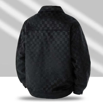 Men's Black Patterned Long Sleeve Jacket Casual Button Closure Top with Front Flap Pocket