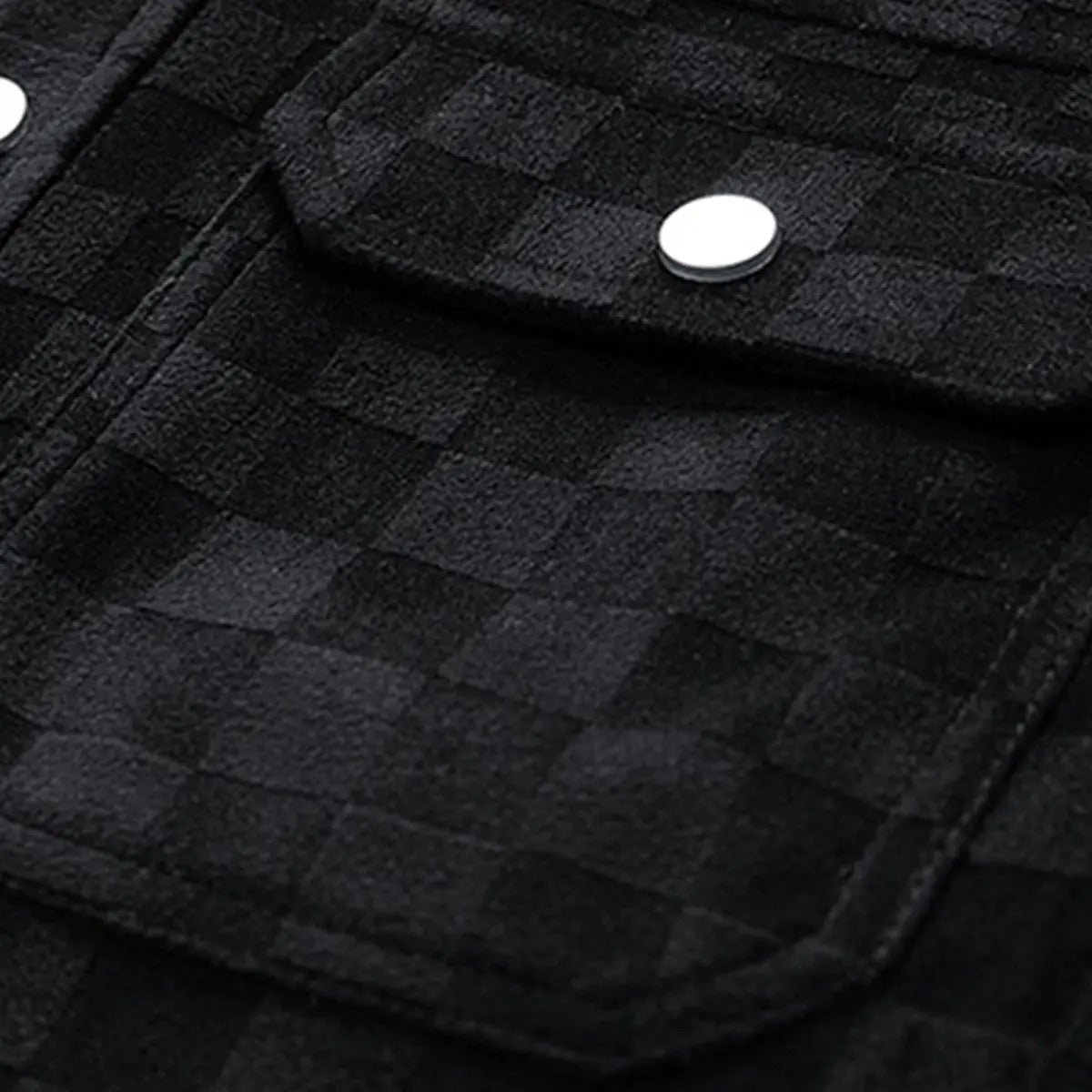 Men's Black Patterned Long Sleeve Jacket Casual Button Closure Top with Front Flap Pocket