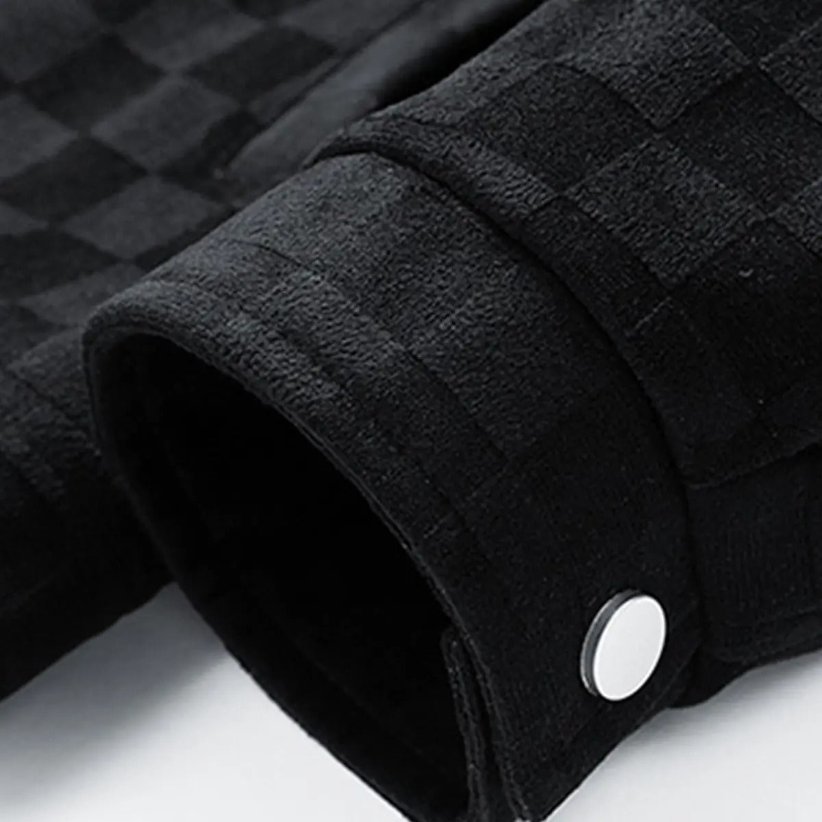Men's Black Patterned Long Sleeve Jacket Casual Button Closure Top with Front Flap Pocket