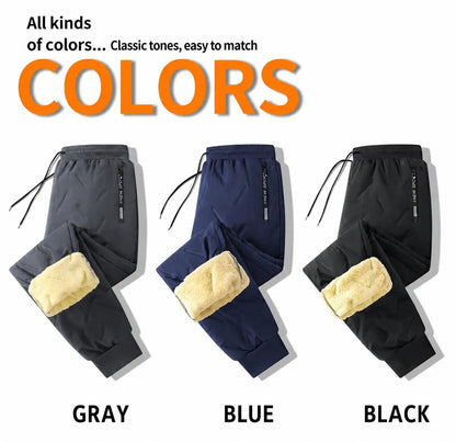 Men's Thick Sherpa Lined Thermal Pants, High Waist High Stretch Windproof Cold Resistant Solid Casual Sports Pants