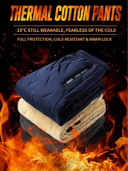 Men's Thick Sherpa Lined Thermal Pants, High Waist High Stretch Windproof Cold Resistant Solid Casual Sports Pants