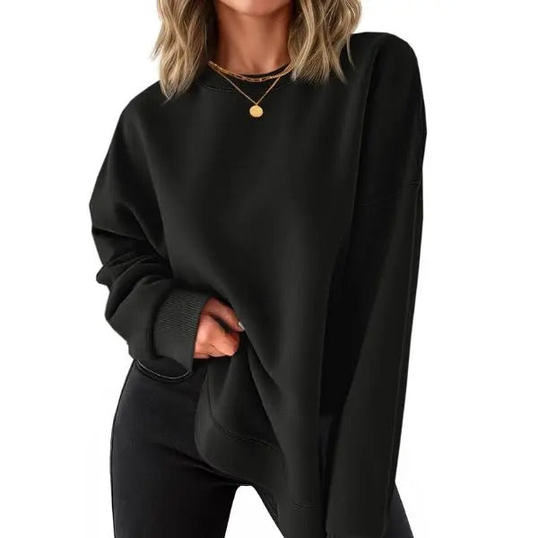 Women's Oversized Curved Hem Sweatshirt, Long Sleeve Round Neck Side Slit Casual Aesthetic Tunic Top