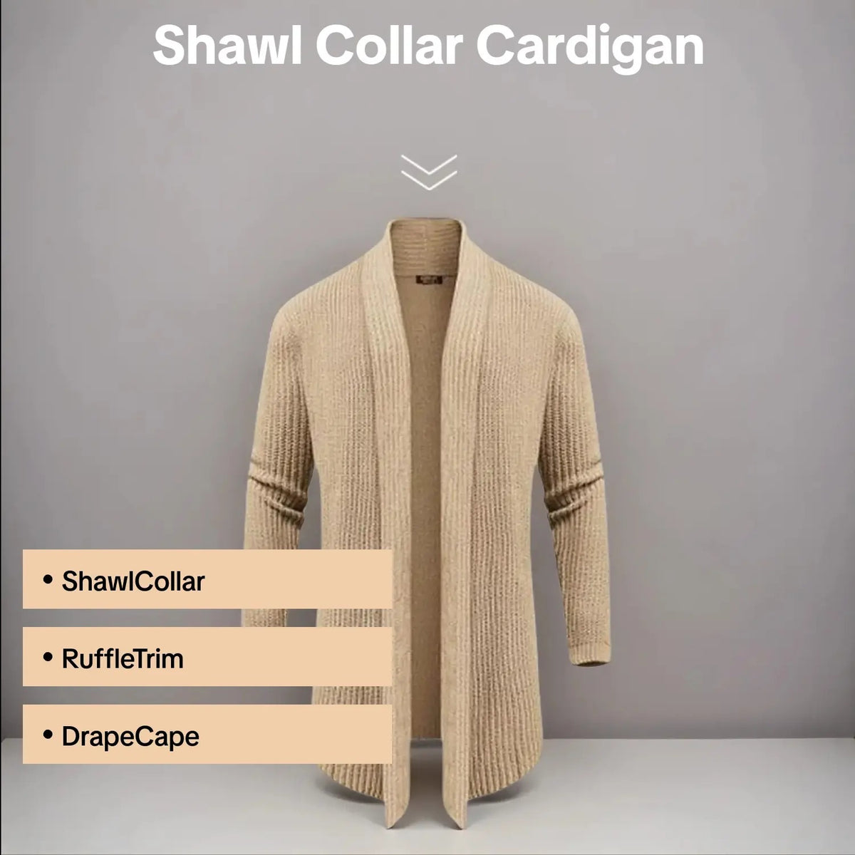 Men's Shawl Collar Knit Cardigan, Slim Fit Ruffle Detail Long Sleeve Solid Knit Sweater with Hanging Pockets