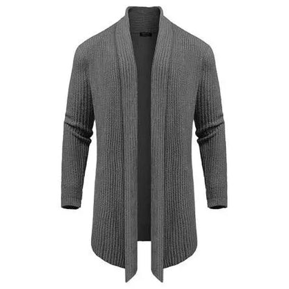 Men's Shawl Collar Knit Cardigan, Slim Fit Ruffle Detail Long Sleeve Solid Knit Sweater with Hanging Pockets