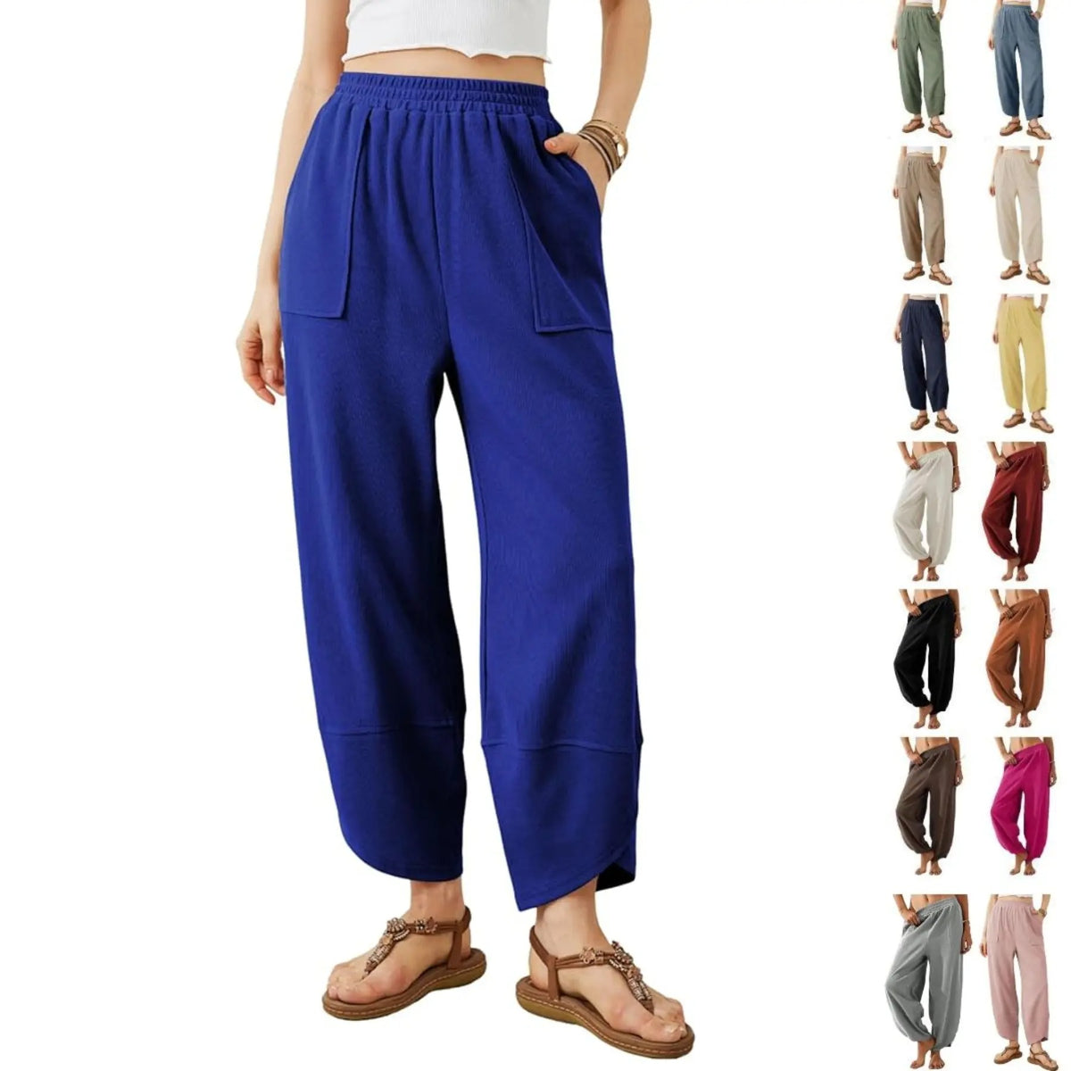 Women's Elastic Waist Wide Leg Palazzo Pants, Casual Loose Baggy Harem Pants with Pockets