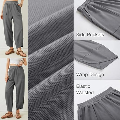 Women's Elastic Waist Wide Leg Palazzo Pants, Casual Loose Baggy Harem Pants with Pockets