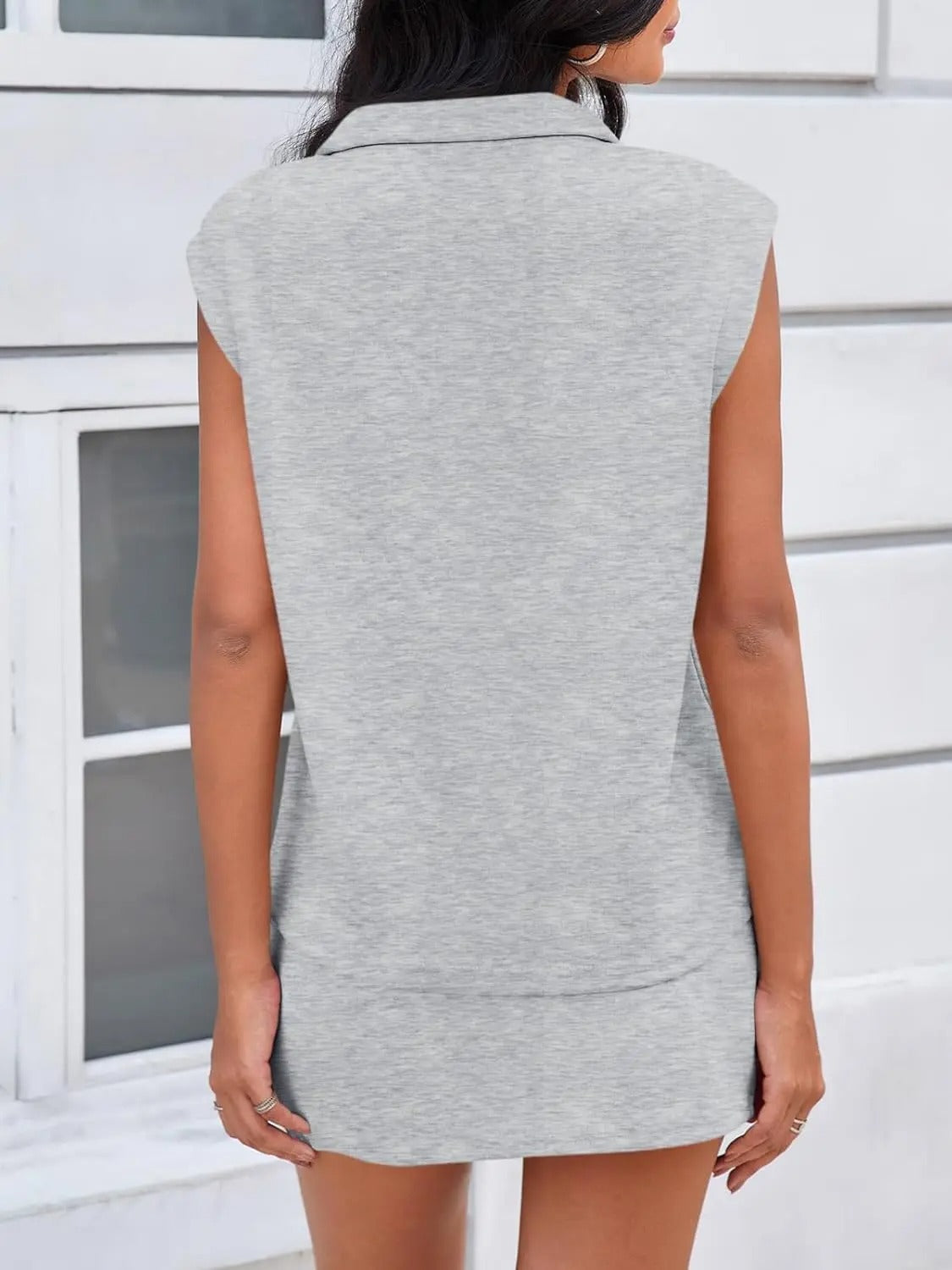 Women's 2-Piece Athleisure Outfit, Sleeveless Half-Zip Top & Long Sleeve Skort Set