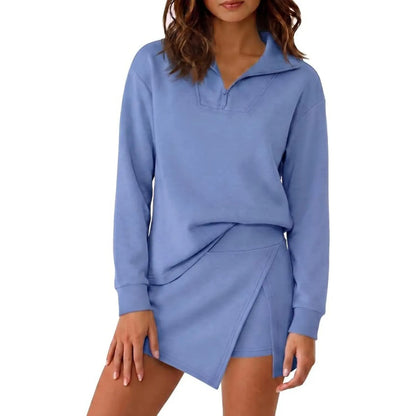 Women's 2-Piece Athleisure Outfit, Sleeveless Half-Zip Top & Long Sleeve Skort Set