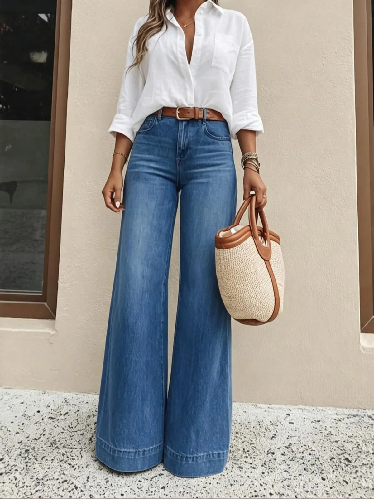 Women's High Waist Elastic Jeans, Casual Loose Fit Plain Unlined Denim Pants, Slimming Comfort Versatile All-Season Daily Trousers