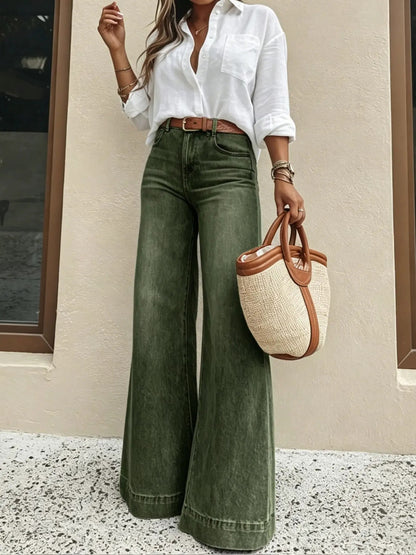 Women's High Waist Elastic Jeans, Casual Loose Fit Plain Unlined Denim Pants, Slimming Comfort Versatile All-Season Daily Trousers
