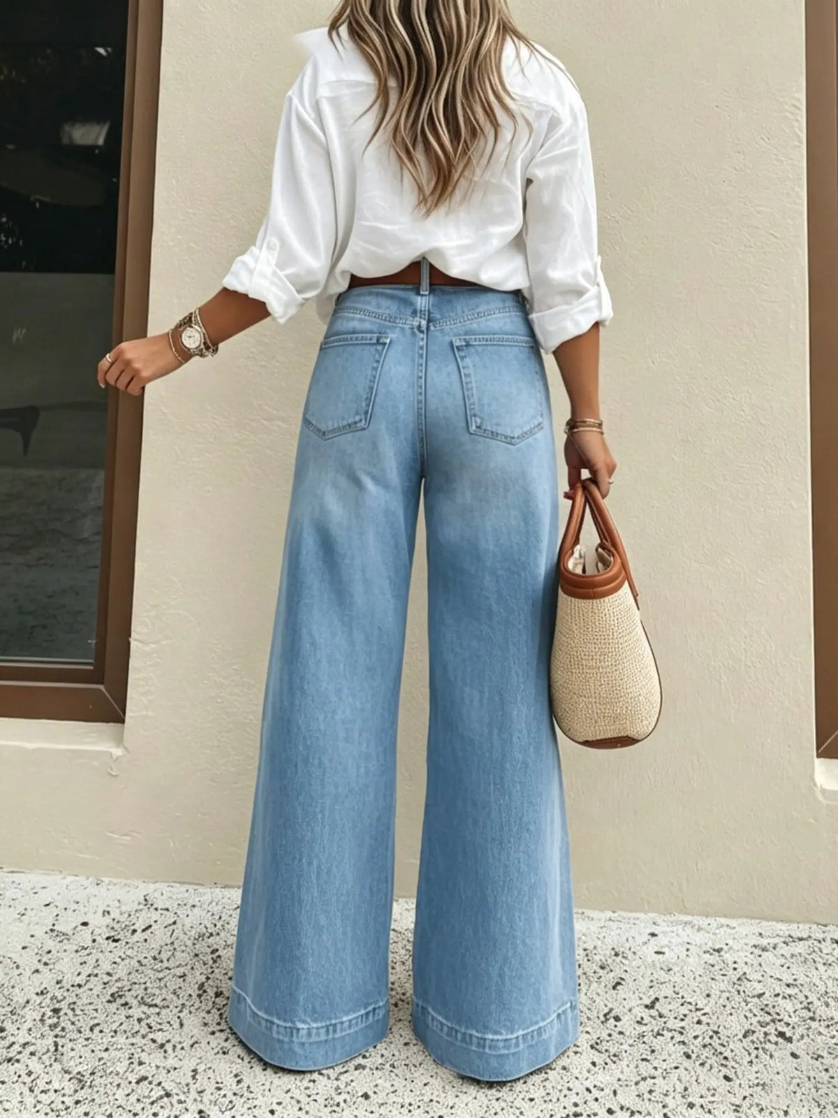 Women's High Waist Elastic Jeans, Casual Loose Fit Plain Unlined Denim Pants, Slimming Comfort Versatile All-Season Daily Trousers