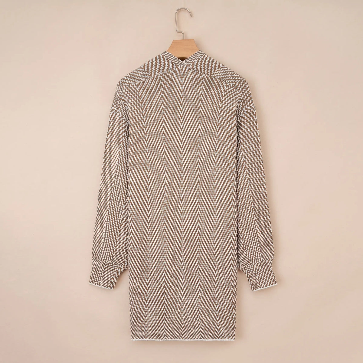 Women's Open Front Herringbone Colorblock Cardigan Sweater, Soft Chunky Knit Oversized Sweater Coat with Pockets