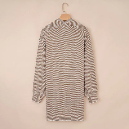 Women's Open Front Herringbone Colorblock Cardigan Sweater, Soft Chunky Knit Oversized Sweater Coat with Pockets