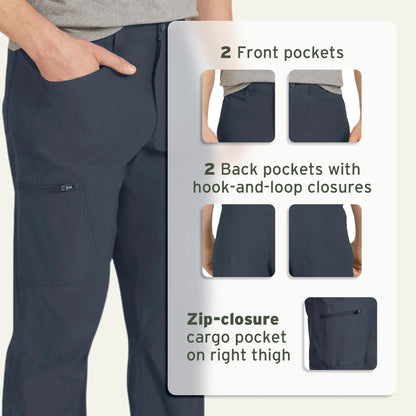 Men's Outdoor Hiking Pants, Water Repellent 2-Way Stretch Trousers with UPF 50+ Sun Protection, Lightweight Camping Travel Casual Pants